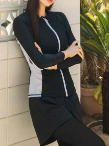 海灘衝浪潛水衣長袖全身潛水衣 - 黑與白 - 查看 7