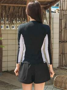 海灘衝浪潛水衣長袖全身潛水衣 - 黑與白 - 查看 5