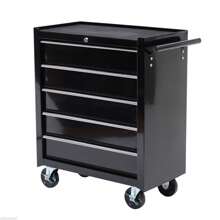 HOMCOM Steel 5-Drawer Tool Storage Cabinet Lockable With Wheels Handle 2 Keys Garage Equipment Trolley Home Work DIY Workshop Chest - Black - View 3