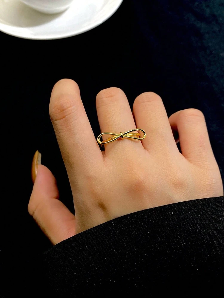 1Pc Elegant S925 Sterling Silver Bow-Knot Adjustable Ring Fine Jewelry Gift For Women - Bow Open Ring - View 9