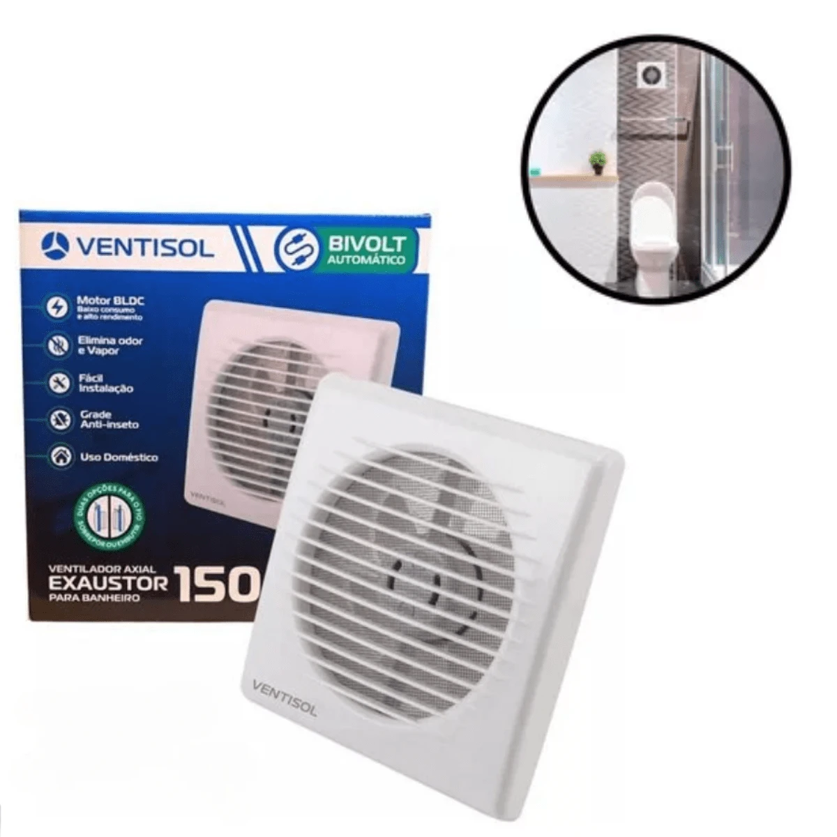 Exaustor Para Banheiro 10cm/15cm Ventisol Grade Anti Insetos - Branco - Visão 1