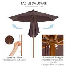Outsunny Ombrellone da Giardino 2.5x2.3 m a 6 Stecche con Manovella, in Legno e Poliestere, Marrone - Marrone ruggine - Visualizzare 6