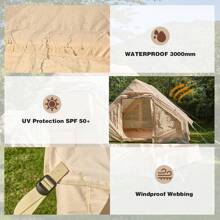 Xtra Large Inflatable Camping Tent, Glamping Tents Easy Setup 4 Season Windproof Outdoor Cotton Tent With Stove Jack & Mesh Windows & Pump - Màu be - Xem 4