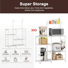 DlandHome 4-Tier Kitchen Baker's Rack Utility Microwave Stand With 5 Hooks, Metal Storage Shelves, White - 白色的 - 查看 6