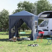 Gazebo 2x2 m Impermeabile con 4 Pareti Rimovibili, Gazebo Pieghevole in Metallo e Poliestere con Borsa da Trasporto, Marrone - Blu - Visualizzare 2