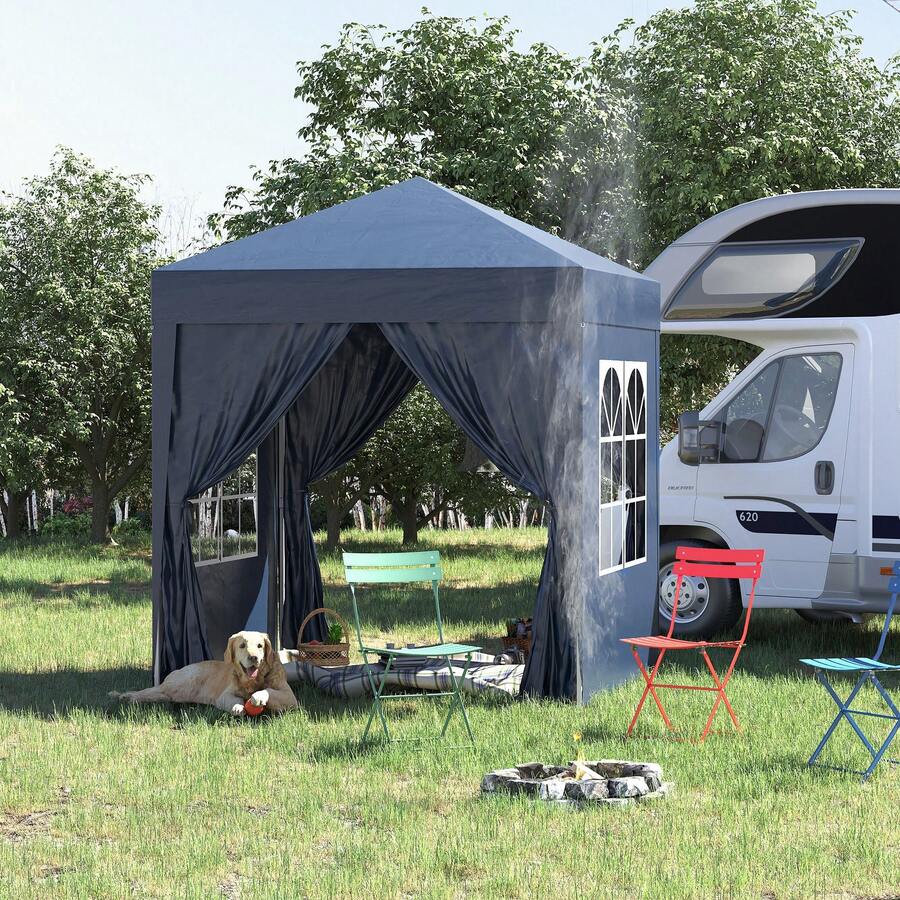 Gazebo 2x2 m Impermeabile con 4 Pareti Rimovibili, Gazebo Pieghevole in Metallo e Poliestere con Borsa da Trasporto, Marrone