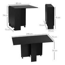 HOMCOM Table pliante de cuisine salle à manger amovible sur roulettes 75L x 140l x 74H cm 2 étagères intégrées en bois coloris gris - Noir - Voir 3