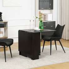 HOMCOM Table pliante de cuisine salle à manger amovible sur roulettes 75L x 140l x 74H cm 2 étagères intégrées en bois coloris gris - Noir - Voir 5