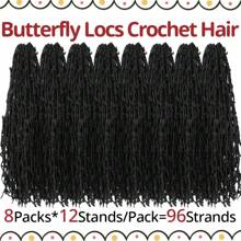 24Inch Butterfly Locs Crochet Hair,8Packs Distressed Locs Crochet Braids Synthetic Crochet Soft Locs Goddess Locs Hair Extensions 60.96cm - Black - View 3