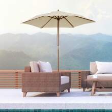Outsunny Dù che nắng sân vườn 6 nan, kích thước 2,5x2,3 m, có tay quay, làm bằng gỗ và polyester, màu nâu. - Màu be - Xem 1