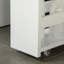 Carrello da Cucina a 3 Ripiani Salvaspazio, Mobiletto Bagno con Rotelle e Maniglia in Legno per Bagno, 48x15x80cm, Bianco - Bianco - Visualizzare 9