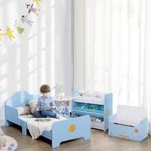 ZONEKIZ 2 In 1 Wooden Toy Box, Kids Storage Bench, Toy Chest With Rod - Blue - View 7