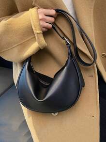 Medium Zipper Hobo Bag Minimalist Black Adjustable Strap, Japanese Bag, Street & Japanese Bag For Women