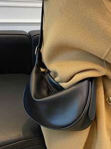 Medium Zipper Hobo Bag Minimalist Black Adjustable Strap, Japanese Bag, Street & Japanese Bag For Women