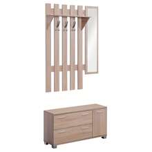 HOMCOM Set Arredo Guardaroba 3 in 1 con Specchio e Scarpiera da Ingresso Pannello Truciolare 90 x 21.5 x 116cm Quercia - Beige - Visualizzare 6