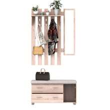 HOMCOM Set Arredo Guardaroba 3 in 1 con Specchio e Scarpiera da Ingresso Pannello Truciolare 90 x 21.5 x 116cm Quercia - Beige - Visualizzare 3