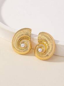 1pair Ocean Beach Style Simple & Sweet Double-Sided Printed Shell Shaped Women's Earrings - Yellow Gold - View 6