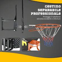 Canestro Basket per Bambini e Adulti da Indoor e Outdoor in Acciaio e PE, 110x90x70 cm, Nero e Giallo - nero - Visualizzare 7