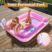 Sloosh Inflatable Tanning Pool Lounge Float, 70" X 46" Suntan Tub Raft Floatie, Tanning Pool With Pillow, Personal Pool Lounger For Adult Summer Water Party,L - Baby Pink - View 2