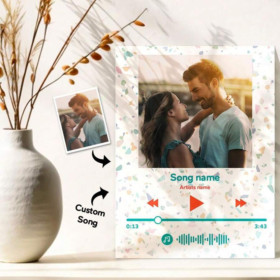 1個個人化石板,附有您的照片禮物自定義音樂壓克力石板玻璃藝術相冊封面圖片,為她/他量身訂做獨特禮物,適用於情人節,母親節,父親節,生日,紀念日,畢業,婚禮,聖誕節 - 樣式 1 - 查看 1