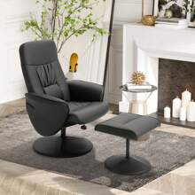 HOMCOM Executive Recliner Chair High Back And Footstool Armchair Lounge Seat - Black - View 2