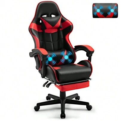STGaming Gaming Chair With Footrest And Lumbar Support, Ergonomic Game Chair Height Adjustable Racing Gaming Chair With Headrest