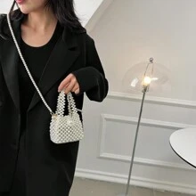 Sac perle perlé élégant et , parfait pour le shopping et le style casual. Il peut être porté comme mini sac à épaule, sac bandoulière, sac à main - Beige - Voir 5