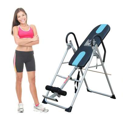 HOMCOM Gravity Inversion Table Foldable Therapy Bench Home Fitness Upside Down Stretching Home Gym Fitness Training Machine Black