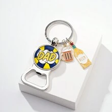 1pc Portable Bottle Opener Keychain With Dad Pattern & Slogan, Father's Day Gift For Both Men And Women Casual Car Accessories Bag Charm Backpack For School