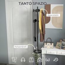 HOMCOM Porte-Manteau de Sol avec Porte-Parapluies, Porte-Manteau d'Entrée et de Couloir avec 8 Patères en Métal Ø34 x 177 cm, Noir - Noir - Voir 7