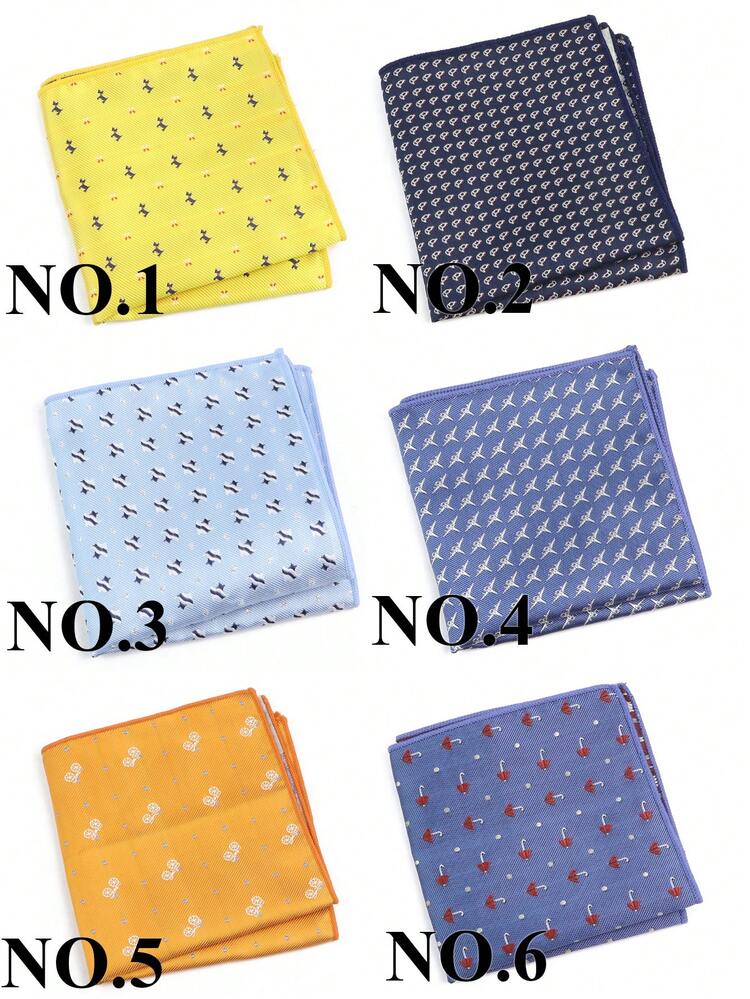 1 Pañuelo De Bolsillo Para Hombre Decorado Con Estampado De Cachorro, Avión Y Paraguas. Apto Para Cenas/ocasiones Formales. - Multicolor - Ver 1