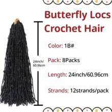 24Inch Butterfly Locs Crochet Hair,8Packs Distressed Locs Crochet Braids Synthetic Crochet Soft Locs Goddess Locs Hair Extensions 60.96cm - Black - View 2