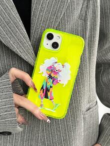 1 件马尾辫女孩半透明荧光绿色气囊手机壳，防震 Tpu 保护套，兼容 15pro Max/11/12/13/14/13mini/15plus/14pro Max/13pro Max/12pro Max/Xr/Xs Max - 彩色 - 查看 2