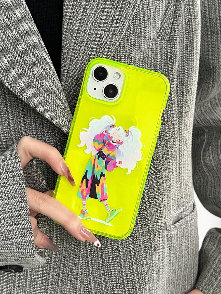 1 件马尾辫女孩半透明荧光绿色气囊手机壳，防震 Tpu 保护套，兼容 15pro Max/11/12/13/14/13mini/15plus/14pro Max/13pro Max/12pro Max/Xr/Xs Max