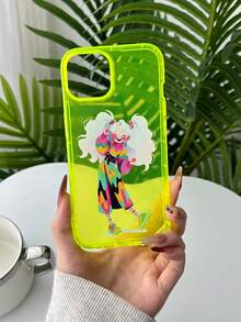 1 件马尾辫女孩半透明荧光绿色气囊手机壳，防震 Tpu 保护套，兼容 15pro Max/11/12/13/14/13mini/15plus/14pro Max/13pro Max/12pro Max/Xr/Xs Max - 彩色 - 查看 3