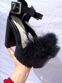 SHEIN SANDALIAS CON PELUCHE DE TACON ALTO MODA - Negro - Ver 2