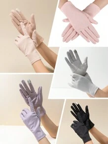 1pair Women's Sunblock Non Slip Uv Protection Half Finger Gloves For Driving And Summer Outdoor Activities