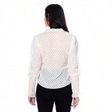 blusa color hueso , manga larga , con volante cuello v - hueso - Ver 3