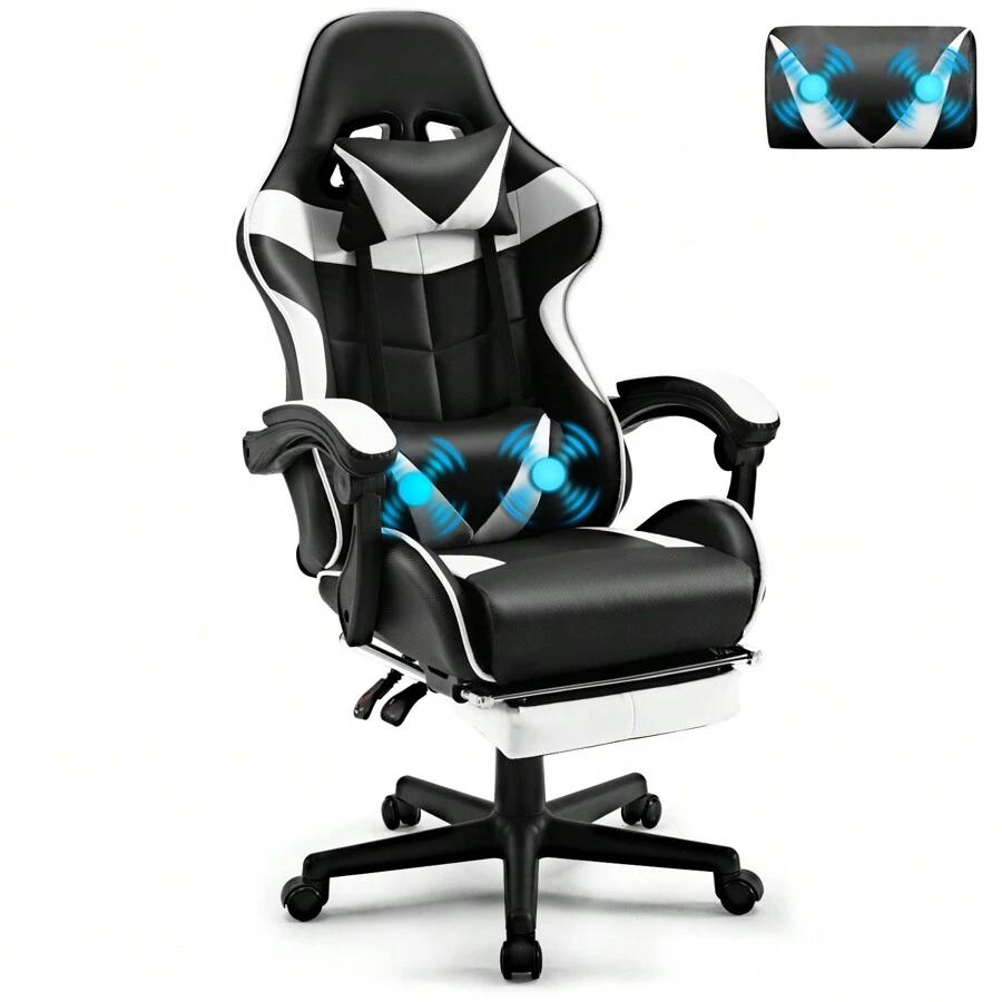 STGaming Gaming Chair With Footrest And Lumbar Support, Ergonomic Game Chair Height Adjustable Racing Gaming Chair With Headrest