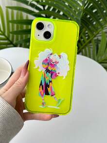 1 件马尾辫女孩半透明荧光绿色气囊手机壳，防震 Tpu 保护套，兼容 15pro Max/11/12/13/14/13mini/15plus/14pro Max/13pro Max/12pro Max/Xr/Xs Max - 彩色 - 查看 5