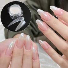 1box White Iridescent Shimmer Powder (1.2g) With 1pc Dual-Ended Applicator Brush For Diy Nail Art