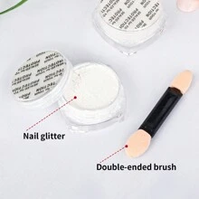 1box White Iridescent Shimmer Powder (1.2g) With 1pc Dual-Ended Applicator Brush For Diy Nail Art