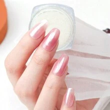 1box White Iridescent Shimmer Powder (1.2g) With 1pc Dual-Ended Applicator Brush For Diy Nail Art