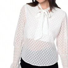 blusa color hueso , manga larga , con volante cuello v - hueso - Ver 5