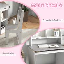 ZONEKIZ Kids Desk And Chair Set With Storage, For Ages 5-8 Years, 2 Piece Children Table And Chair Set - 灰色 - View 6