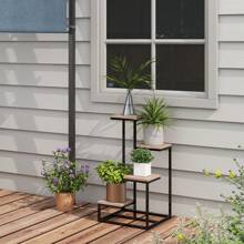 Outsunny Portapiante a 4 Livelli per Interni ed Esterni, Scaffale Porta Fiori e Vasi in Acciaio e Legno, 40x40x75.5 cm, Marrone e Nero - nero - Visualizzare 1