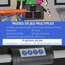 HOMCOM HOMCOM Panier de Basket pliable jeu de Basketball 8 modes Arcade Double Shootout double panier compteur électronique 4 ballons et pompe acier noir et blanc