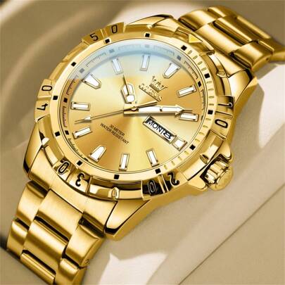 OLEVS Mens Watch Stainless Steel Big Face Casual Dress Wrist Watch Quartz Analog Day Date Waterproof Luminous