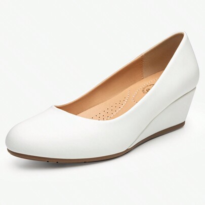 Trary Women s Wedges Pumps Round Toe Mid Heels Comfortable Closed Toe Dressy Shoes Women Pumps Wedge Shoes For Wedding Work Office Party SHEIN USA
