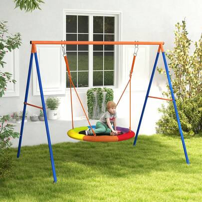 Outsunny Garden Swing Set, Kids Swing Nest, Swing Seat With A-Frame Structure, Child Swing For Outdoor Use - Multicoloured